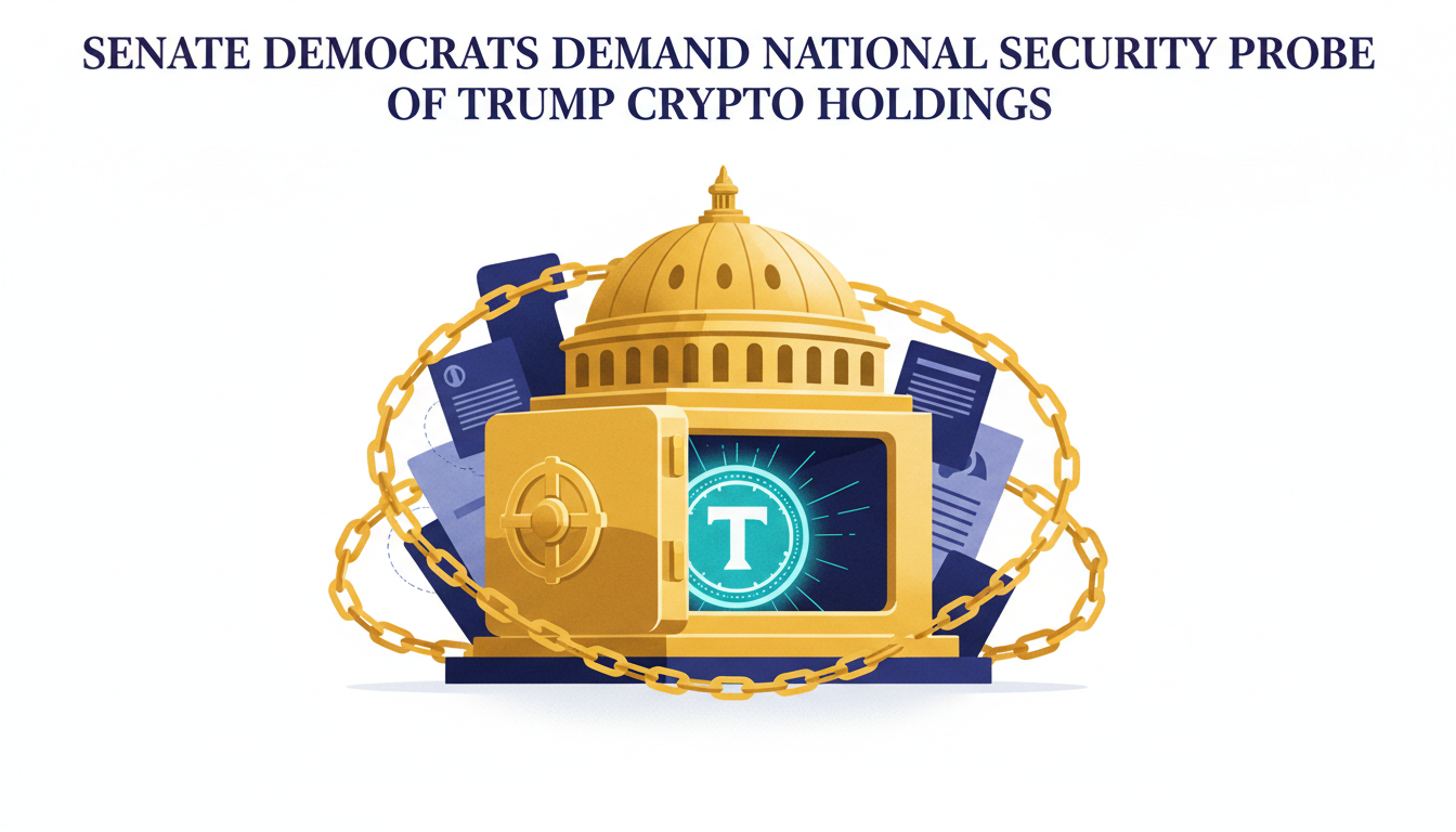 Hero: U.S. Senate hearing room with lawmakers at a long table, digital crypto symbols and national security icons projected on screens behind them