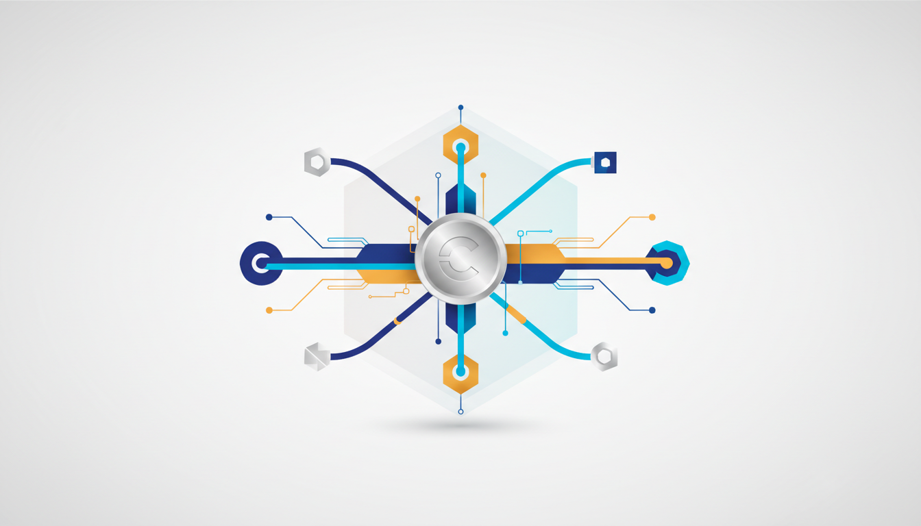 Hero: A digital visualization of blockchain bridges connecting multiple networks with data flowing between them