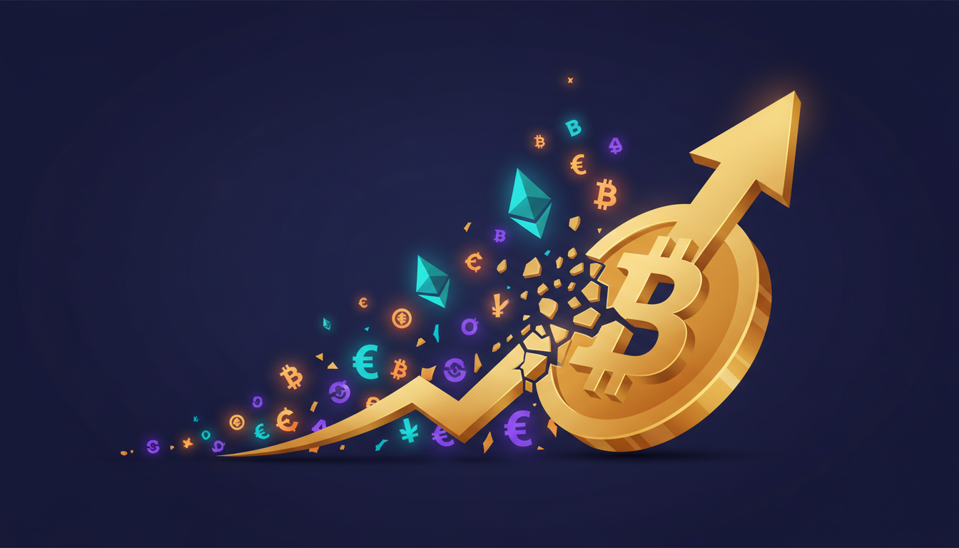 Hero: A dynamic digital illustration of Ethereum and Bitcoin symbols merging with upward trending altcoin charts against a glowing blockchain network background