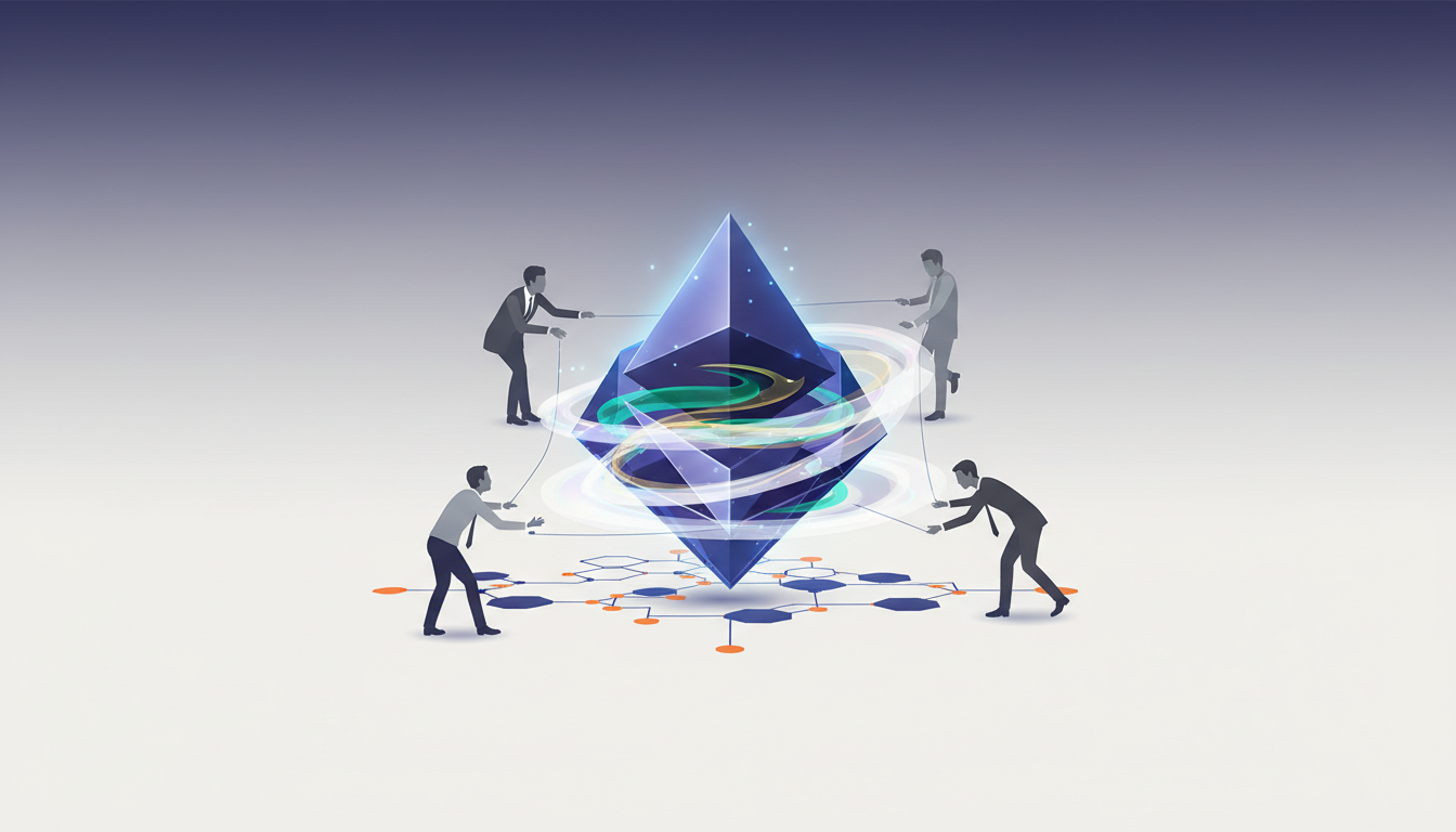 Hero: A secure digital vault on Ethereum blockchain with institutional figures accessing private transaction flows shielded by zero-knowledge layers
