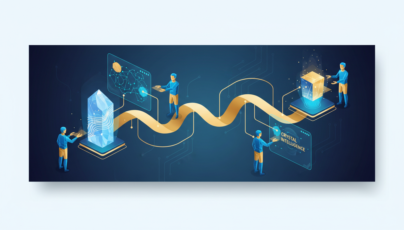 Hero: Futuristic digital scene showing AI agents seamlessly transacting across blockchain networks with glowing payment flows connected to Ripple and Crystal Intelligence interfaces