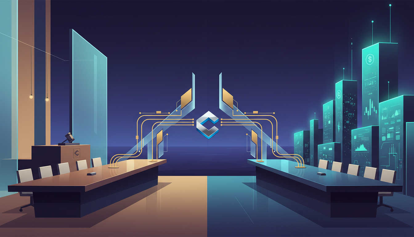 Hero: A split scene showing a US regulatory hearing room on one side and glowing offshore trading terminals on the other, with digital bridges representing the shift to onshore crypto derivatives