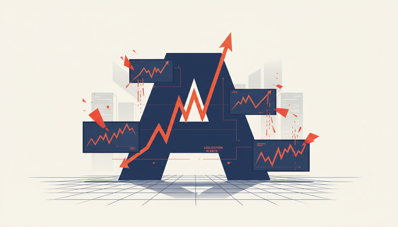 Hero: A chaotic trading floor scene with Amazon stock charts spiking on multiple screens while crypto liquidation alerts flash in red amid August 2026 market volatility