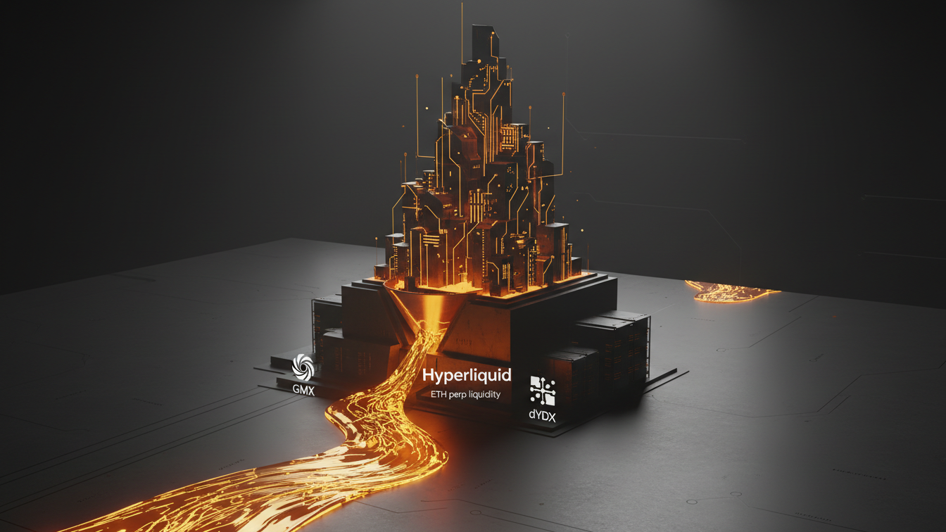 Editorial illustration for Hyperliquid Leads ETH Perp Liquidity vs GMX dYdX in August 2026