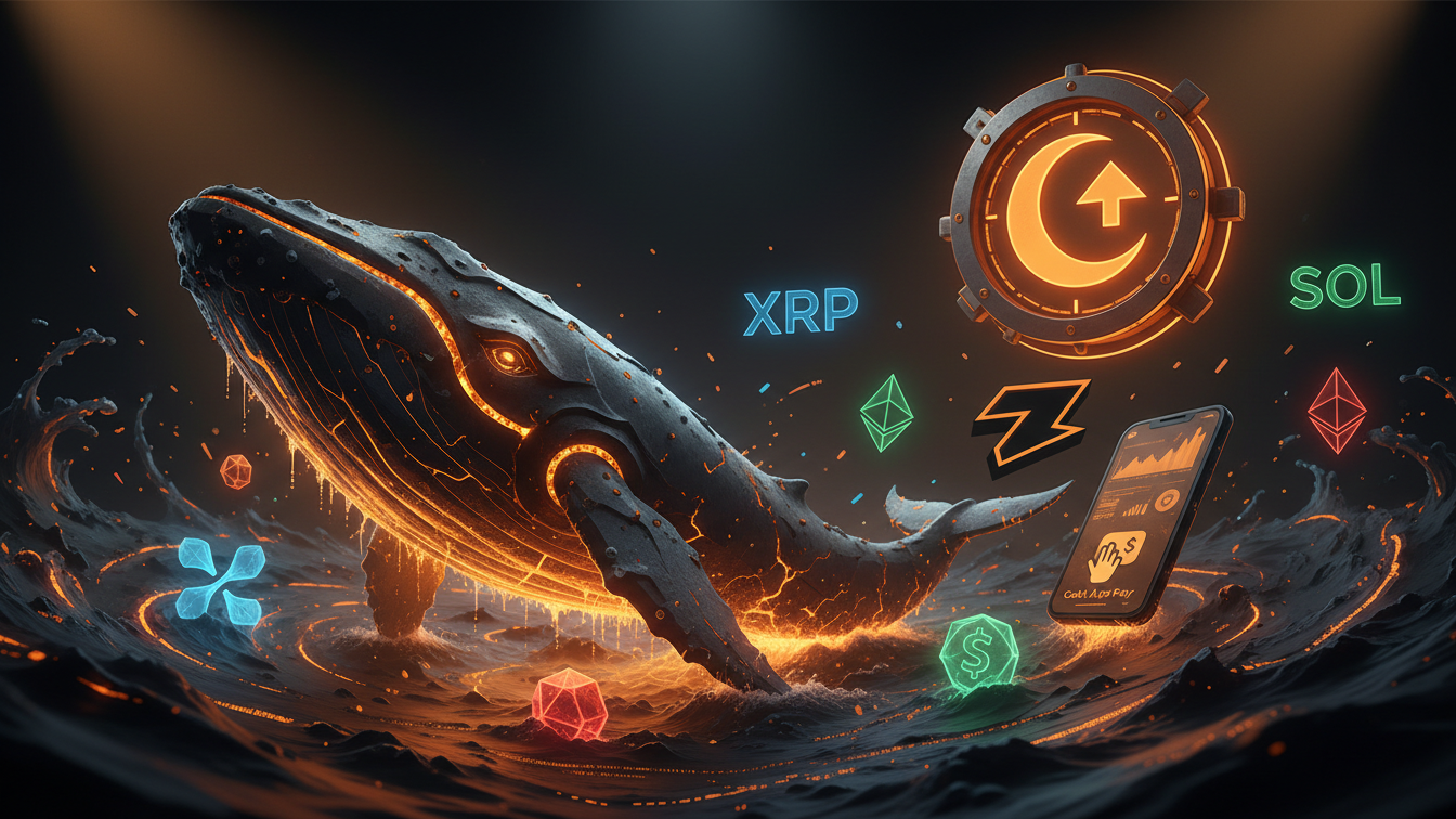 Editorial illustration for Cash App MoonPay Integration Opens ETH SOL XRP to 59M Users Amid XRP Whale Surge