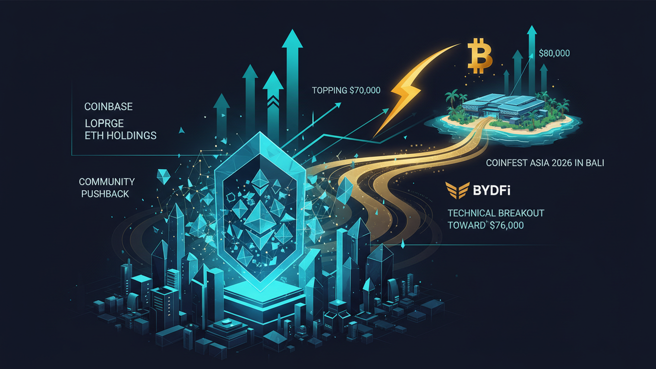 Editorial illustration for Coinbase ETH Defense Highlights Tensions as Crypto Trends Turn Bullish