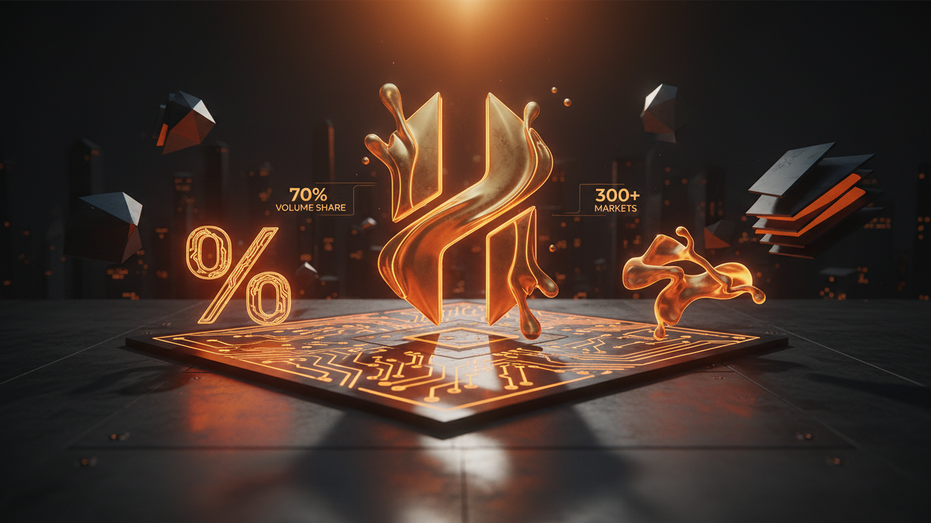 Editorial illustration for Hyperliquid Captures 70% of DeFi Perp Volume in 2026