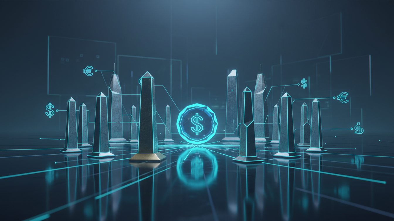 Editorial illustration for Goldman Sachs and 21 Banks Target 2027 USD Stablecoin Launch