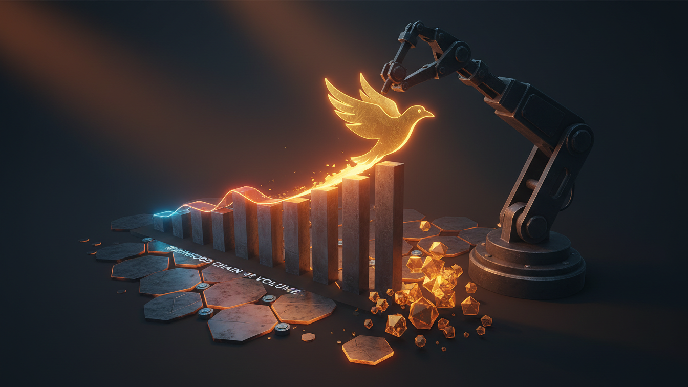 Editorial illustration for Robinhood Chain Flips Solana in DEX Volume as Fees Surge