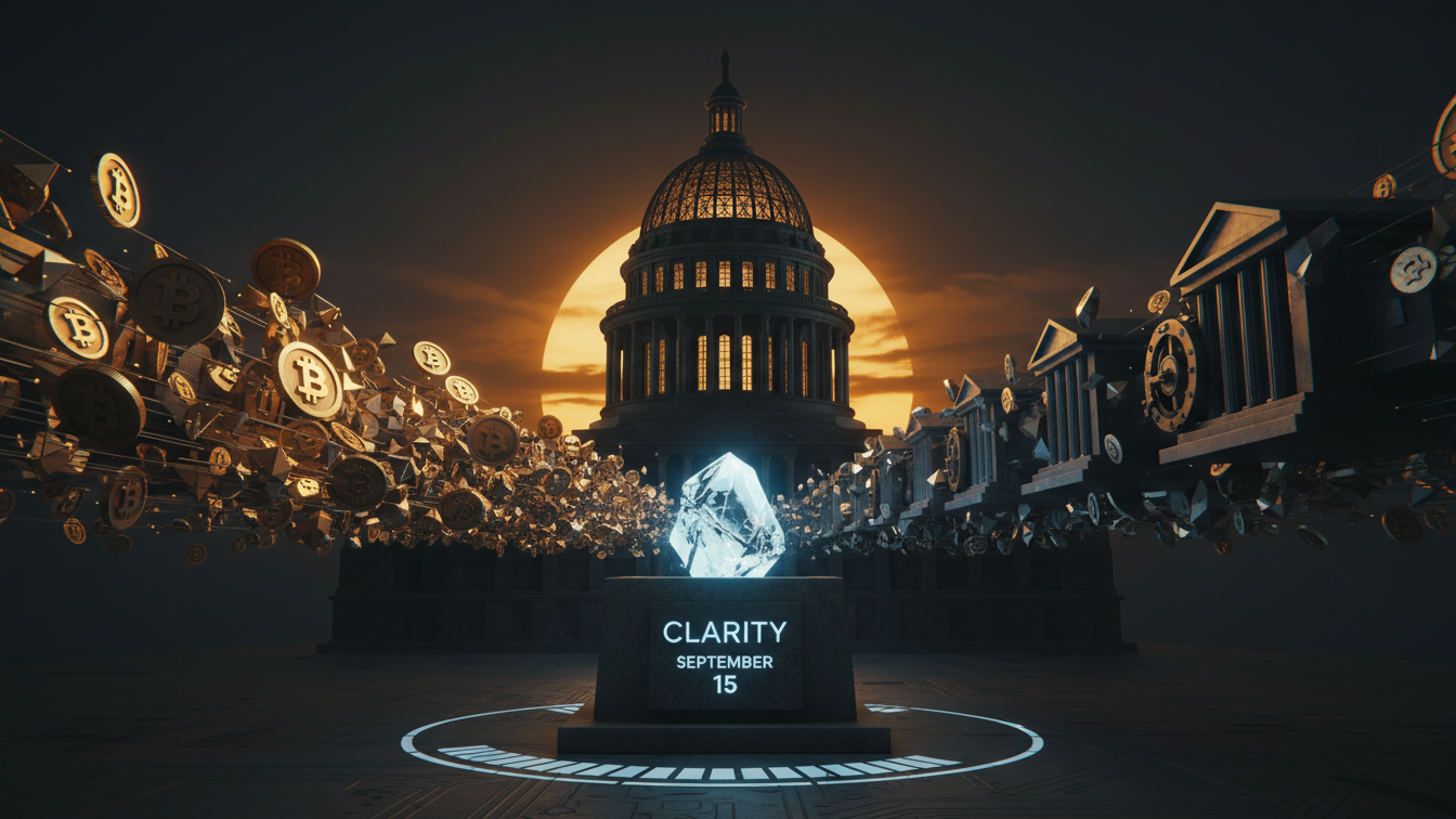 Editorial illustration for Senate Republicans Advance Revised CLARITY Act Ahead of Key September Vote
