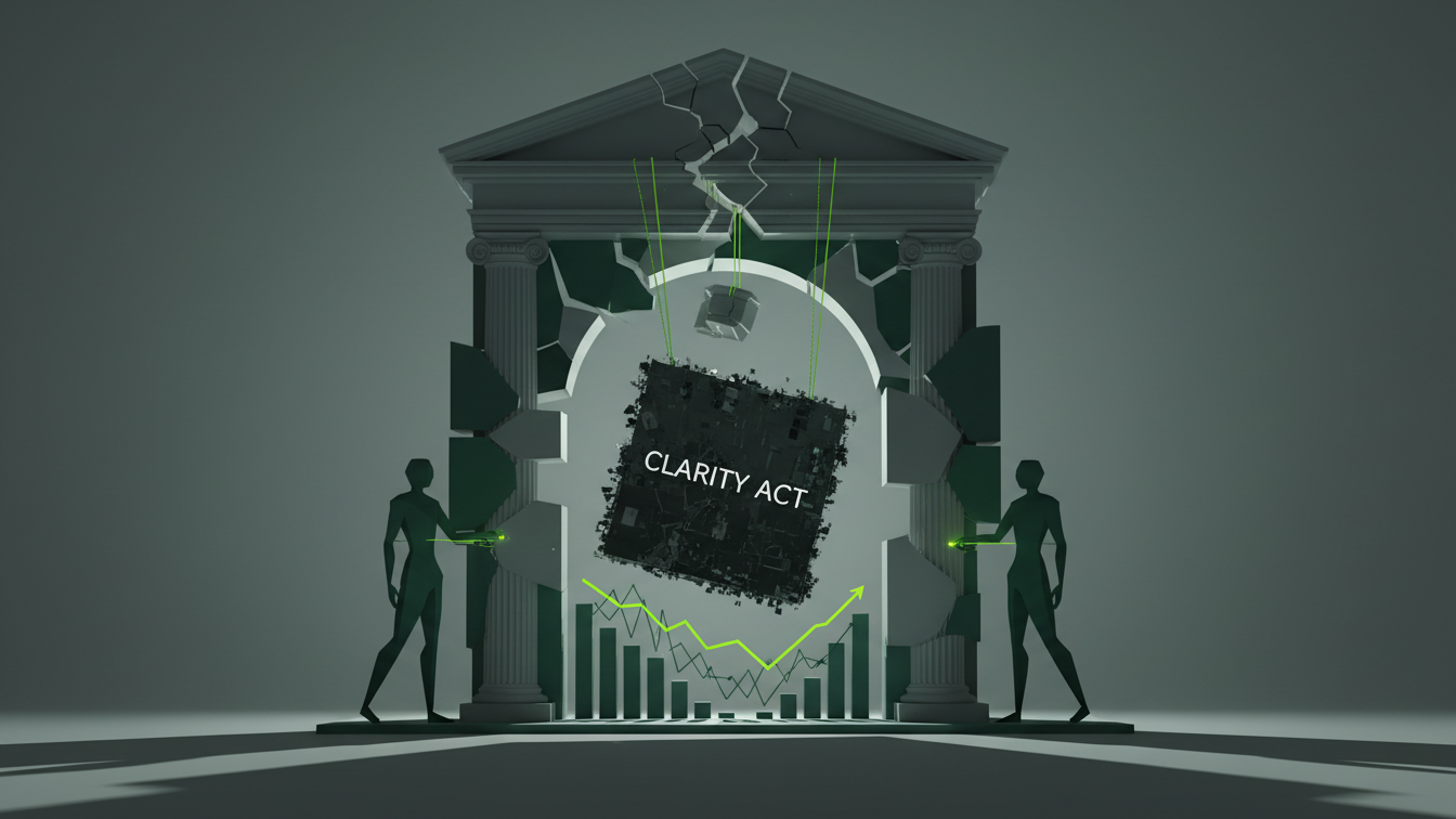 Editorial illustration for Senate Blocks Clarity Act in Blow to Crypto Regulation