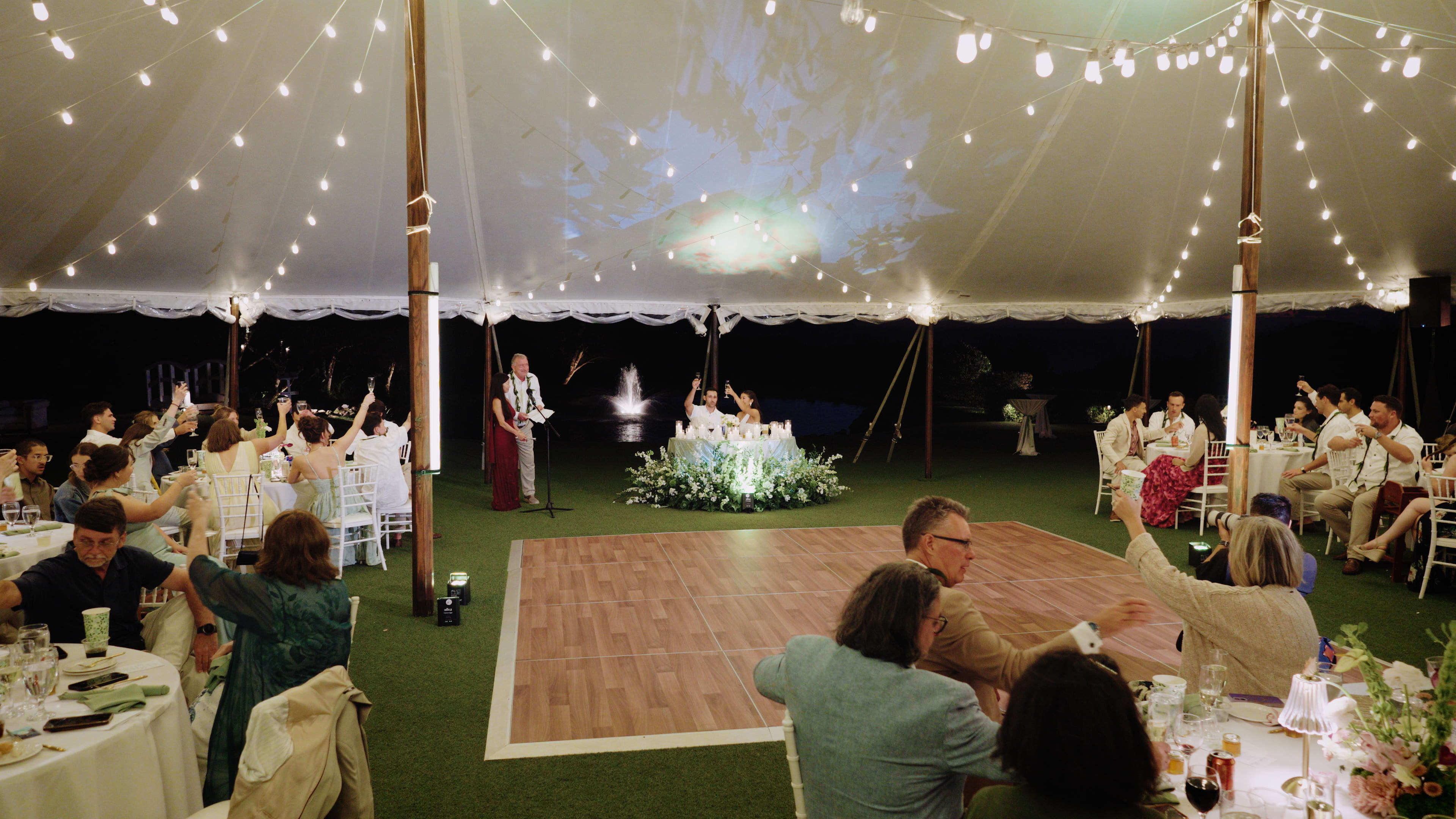 Reception speeches under the tent. 