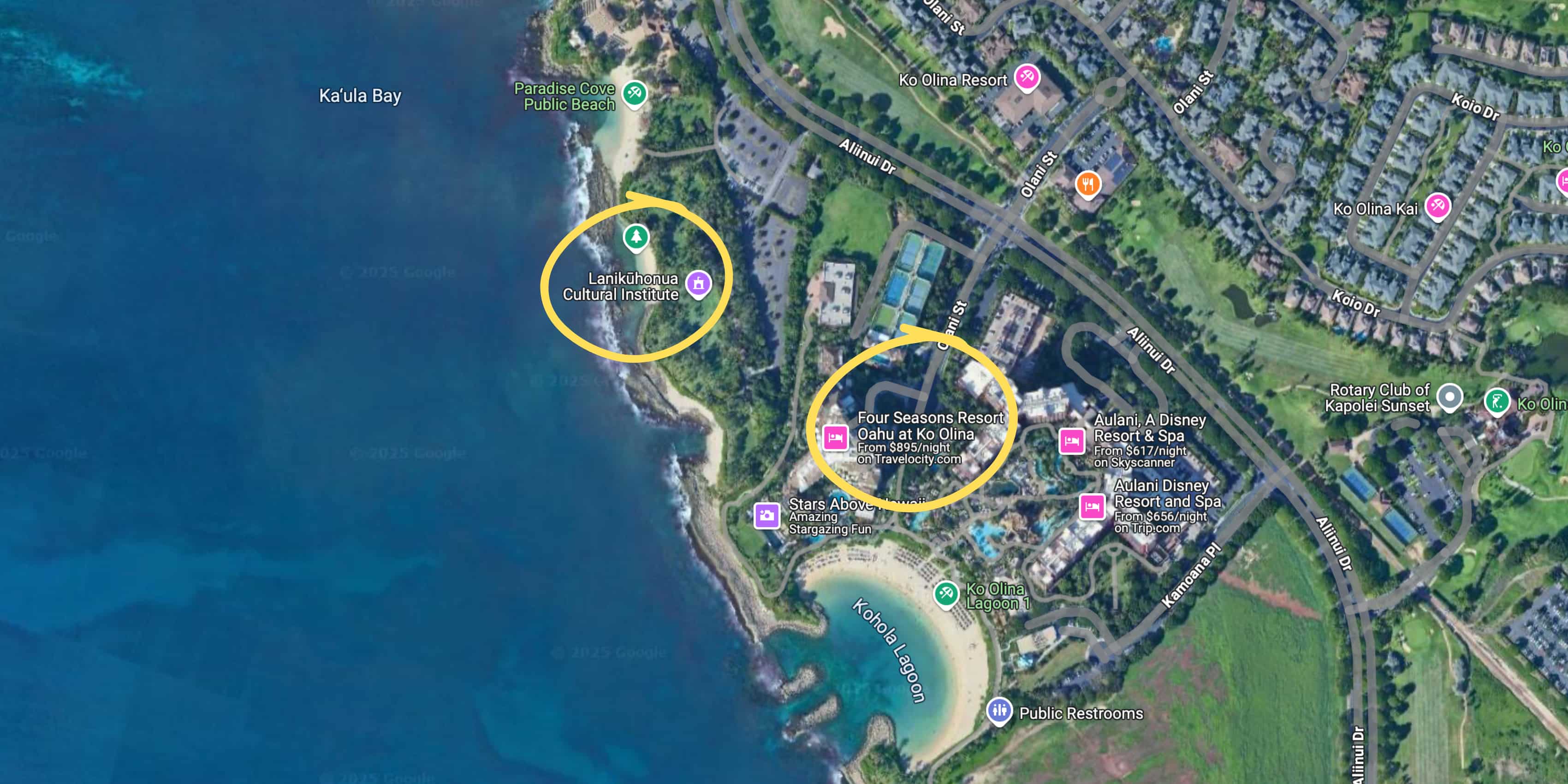 Map showing Lanikuhonua and Four Seasons Resort Oahu at Ko Olina