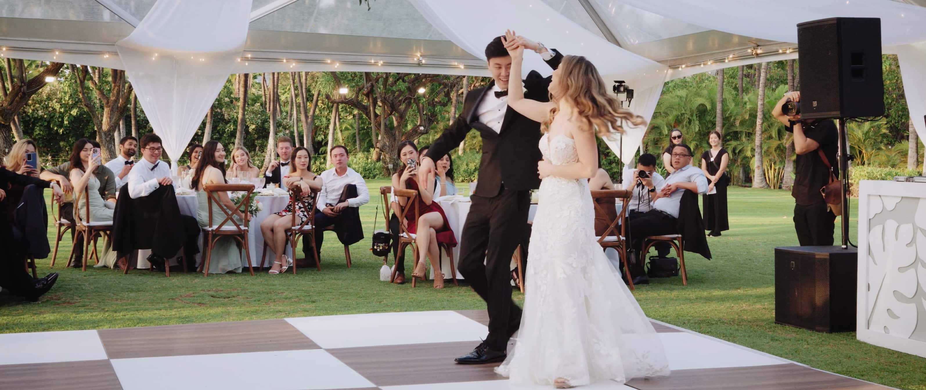 Open-air wedding reception at Lanikuhonua