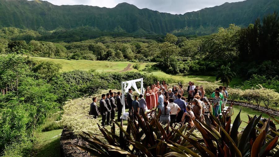 A wedding ceremony at the Royal Hawaiian Golf Club on Oahu, Hawaii.