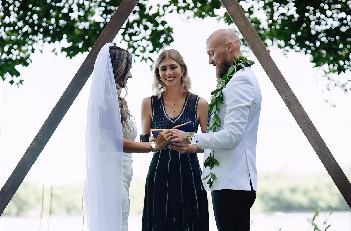 A family friend performing a wedding ceremony on Oahu.