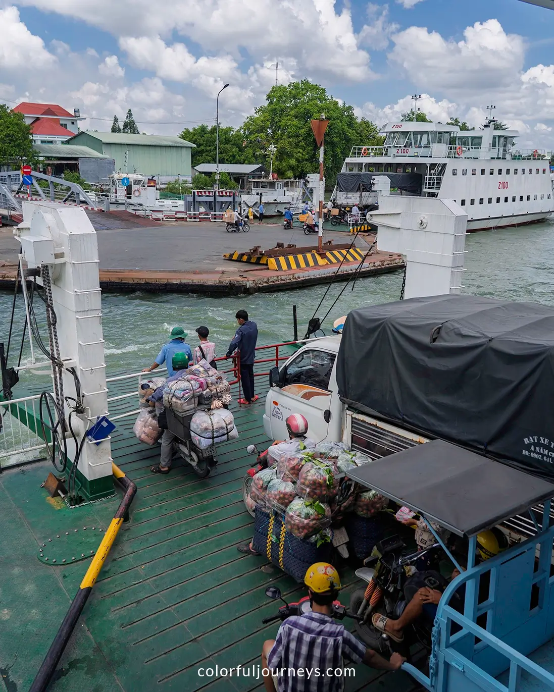 A ferry approaches Vinh Long in Vietnam