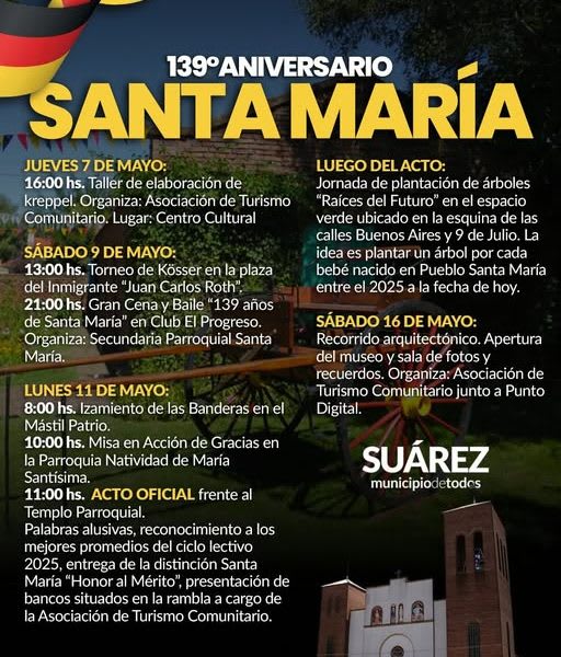  Santa María celebra su 139° aniversario en mayo