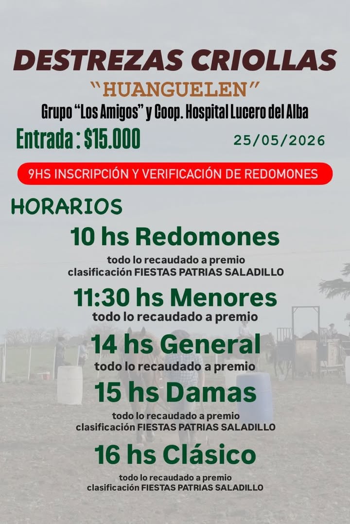 Destrezas Criollas en Huanguelén el 25 de mayo de 2026