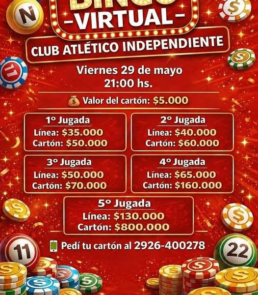 Bingo virtual Club Independiente: premios millonarios el 29 de mayo