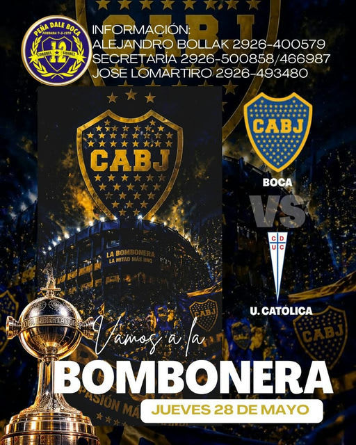 La Peña Dale Boca organiza un viaje para acompañar a Boca ante Universidad Católica en La Bombonera el 28 de mayo