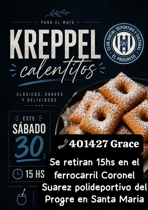 Kreppels del Club El Progreso: oferta y retiro en Santa María sábado 30
