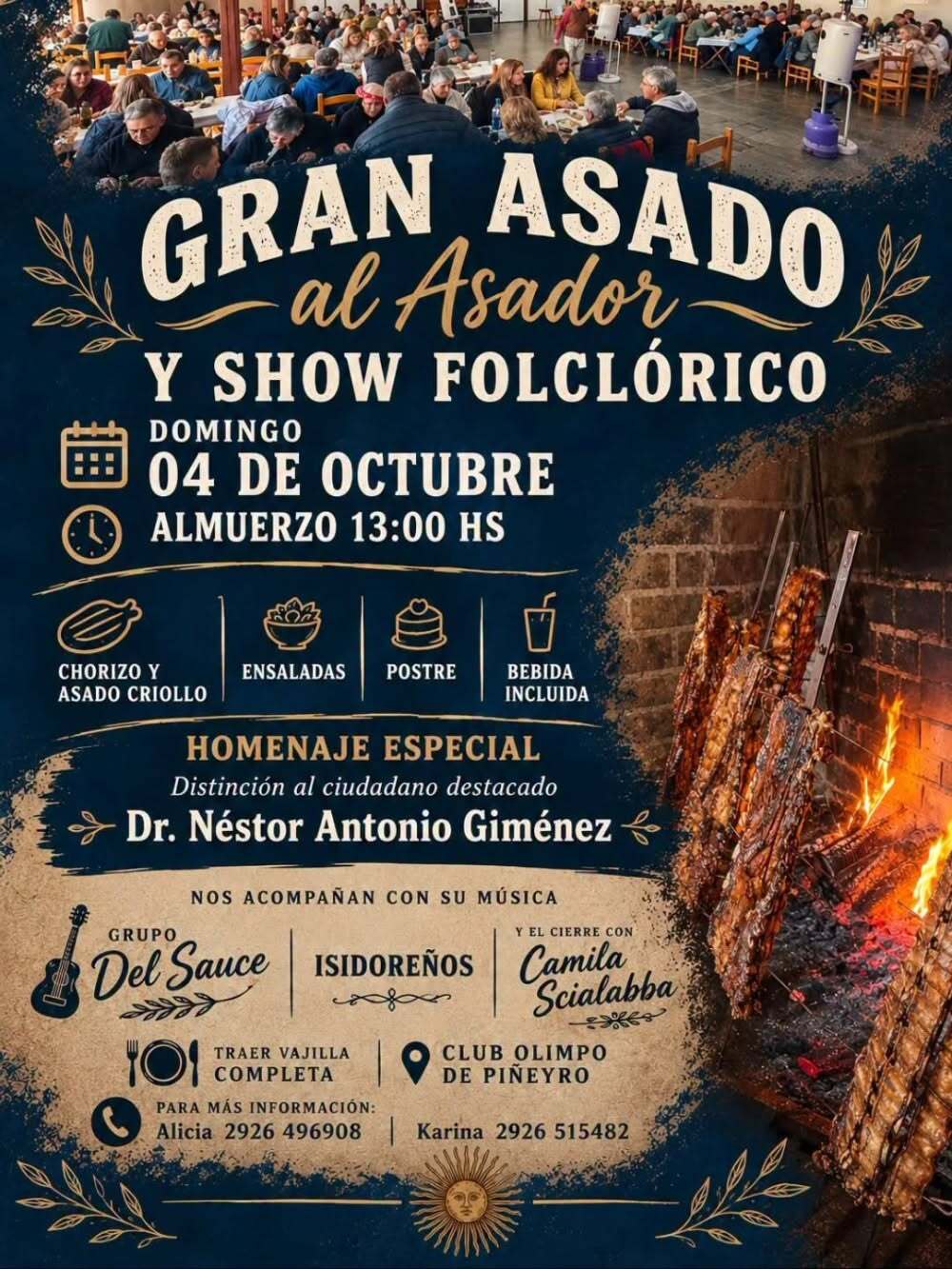 El Club Olimpo de Piñeyro prepara un asado y show folclórico el 4 de octubre