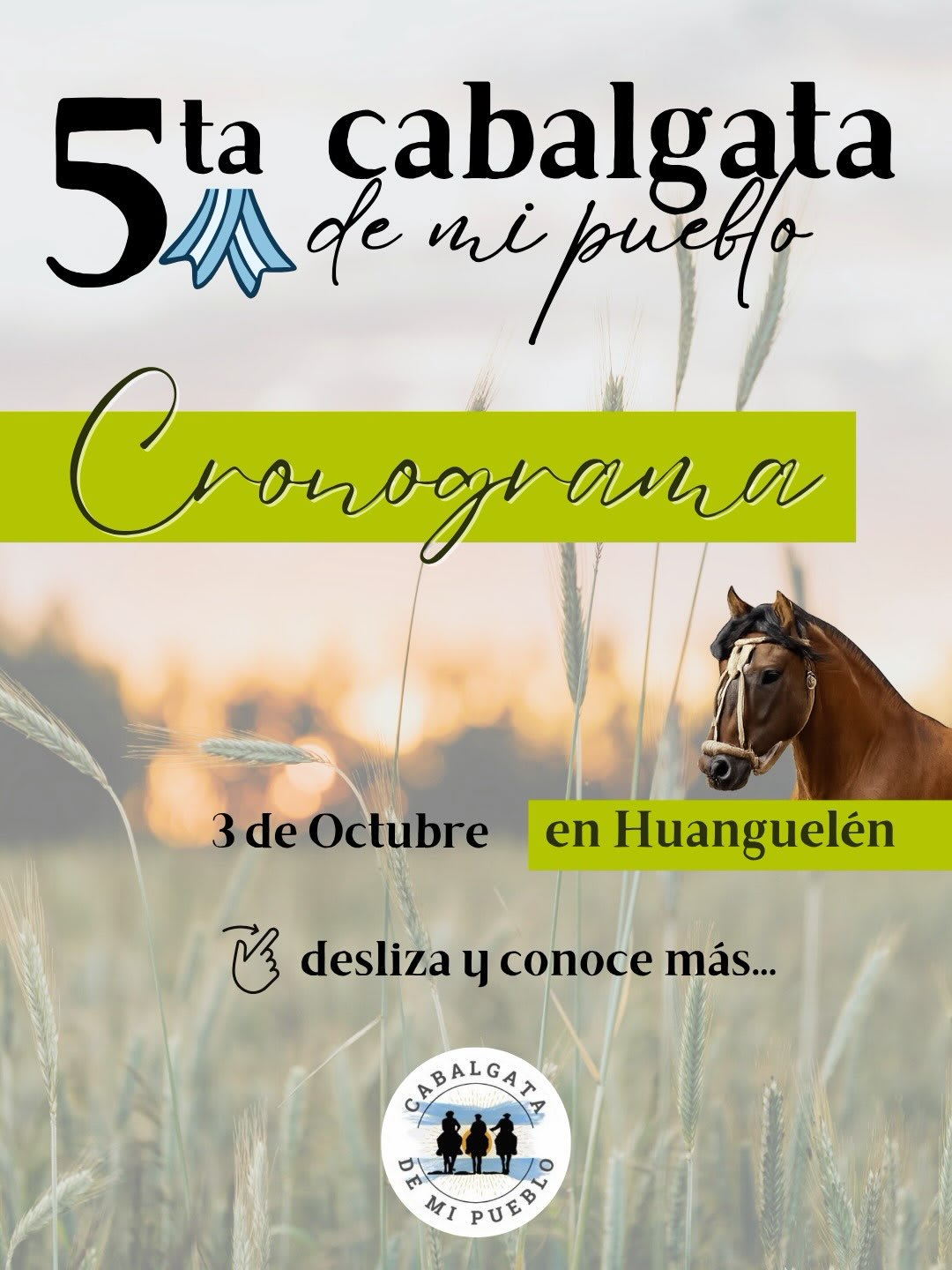 La 5° Cabalgata de Mi Pueblo se realizará este sábado 3 de octubre en Huanguelén