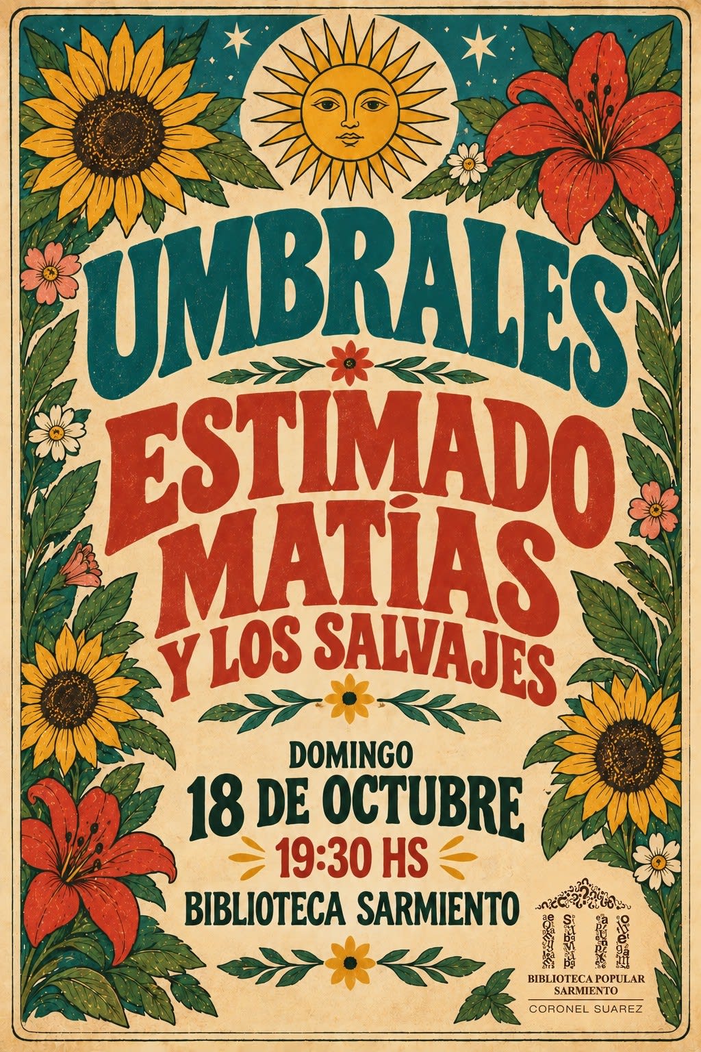Umbrales y Estimado Matías y los Salvajes compartirán música en la Biblioteca Popular Sarmiento este domingo 18 de octubre