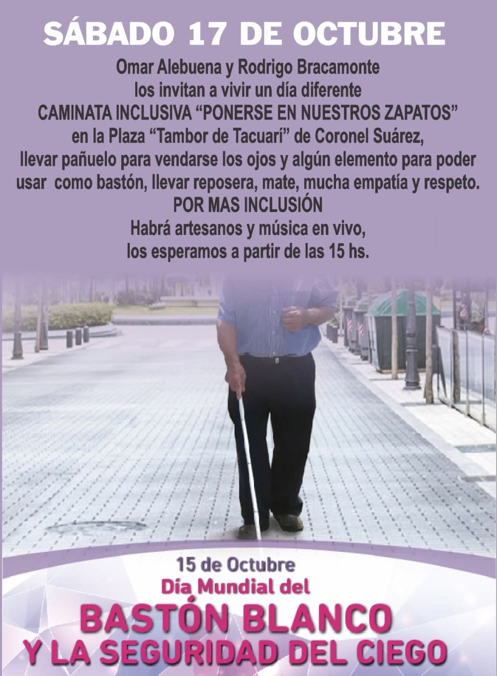 Omar Alebuena convocó a una caminata inclusiva este sábado en Coronel Suárez para concientizar sobre la discapacidad visual