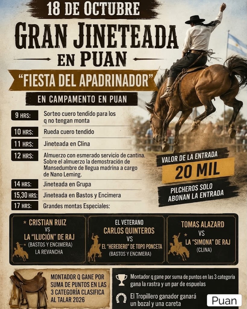 Puan será sede de la gran Fiesta del Apadrinador el 18 de octubre de 2026