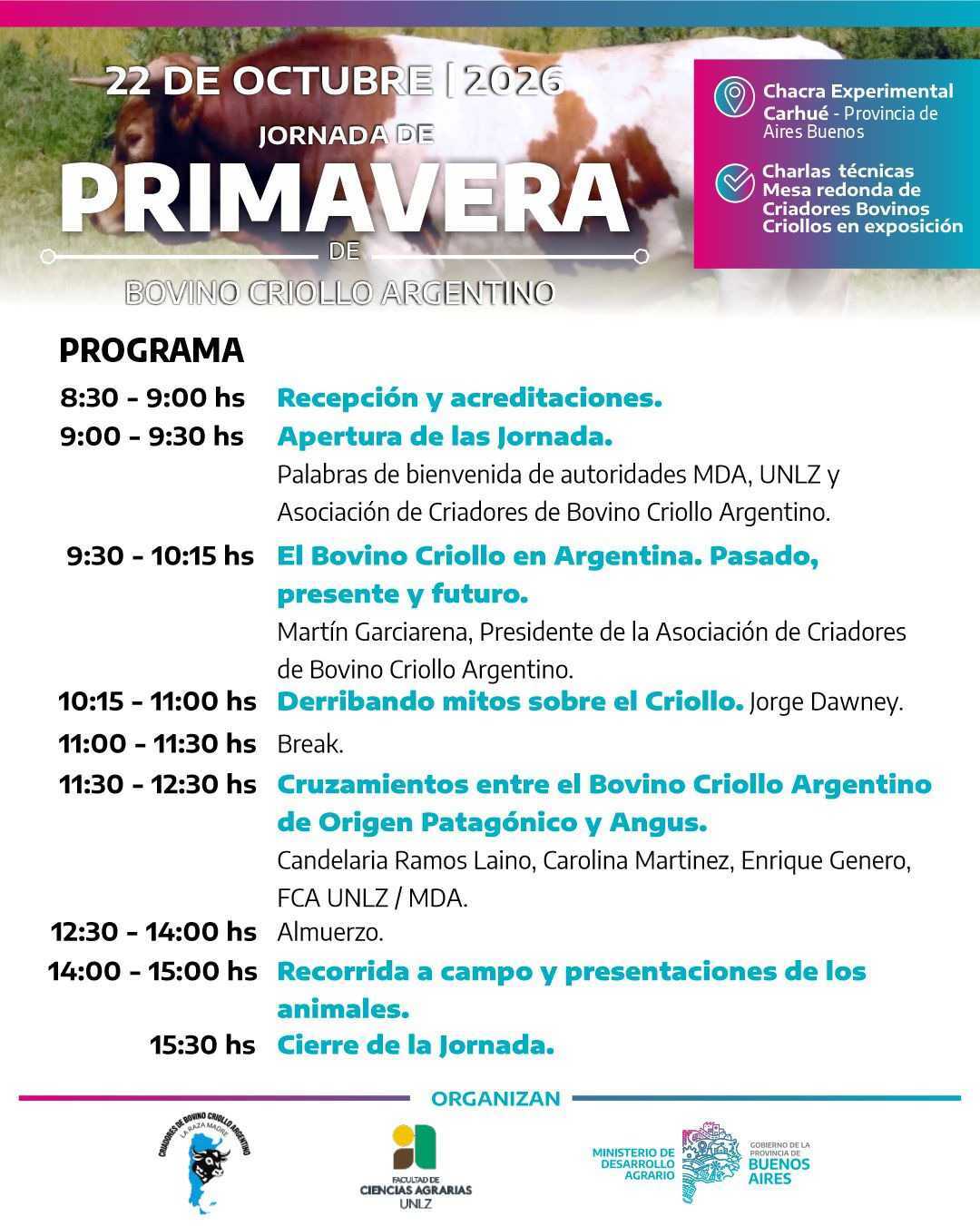 Habilitan la preinscripción para la Jornada de Primavera de Bovino Criollo Argentino en Carhué