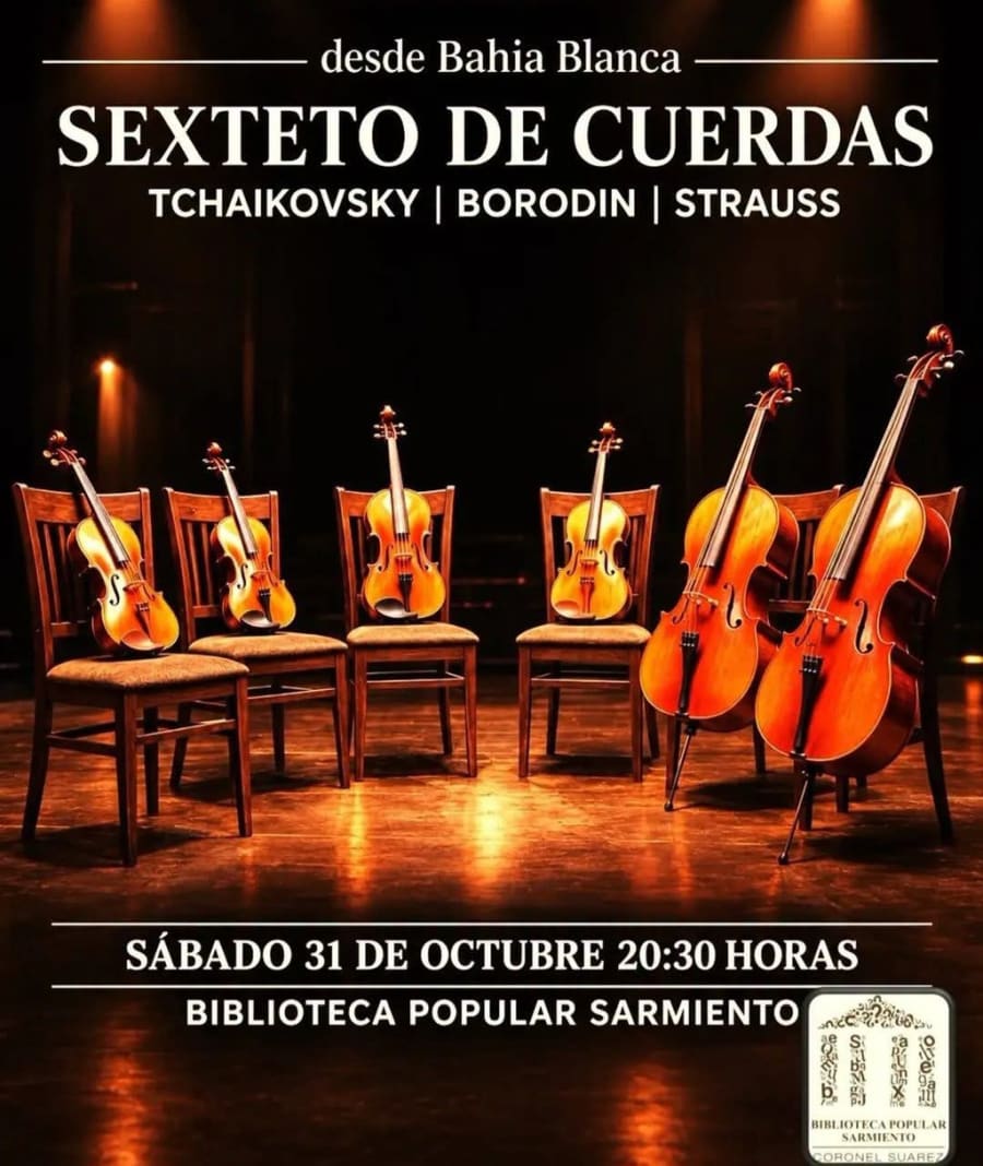 Un sexteto de cuerdas interpretará obras de Tchaikovsky, Borodin y Strauss este sábado en la Biblioteca Popular Sarmiento