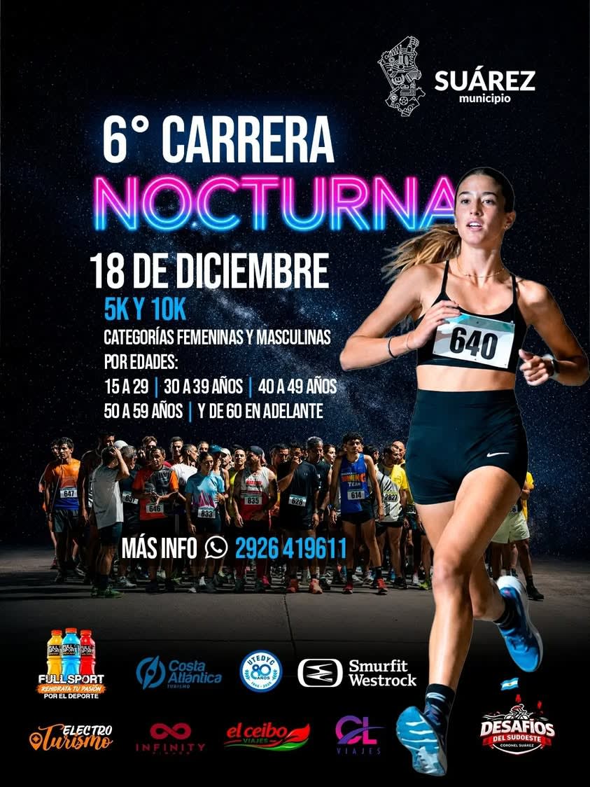 Abrieron las inscripciones para la 6ª Carrera Nocturna de Coronel Suárez