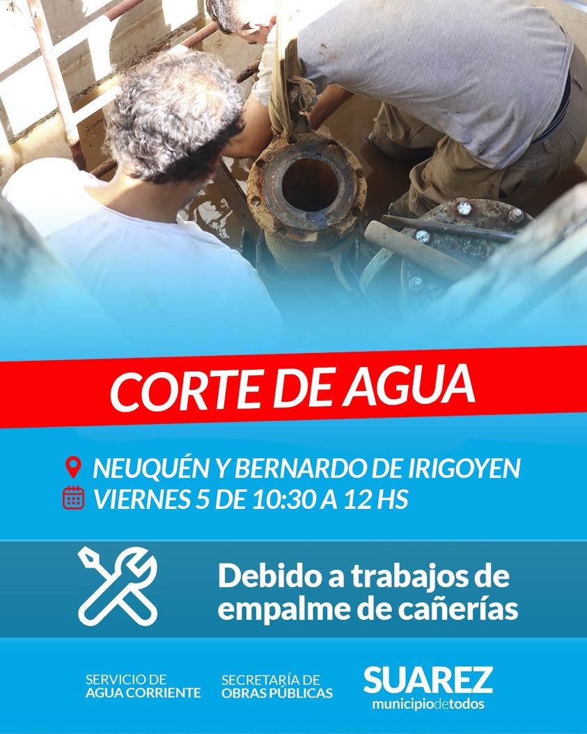 Corte de agua programado en Neuquén y B. de Irigoyen