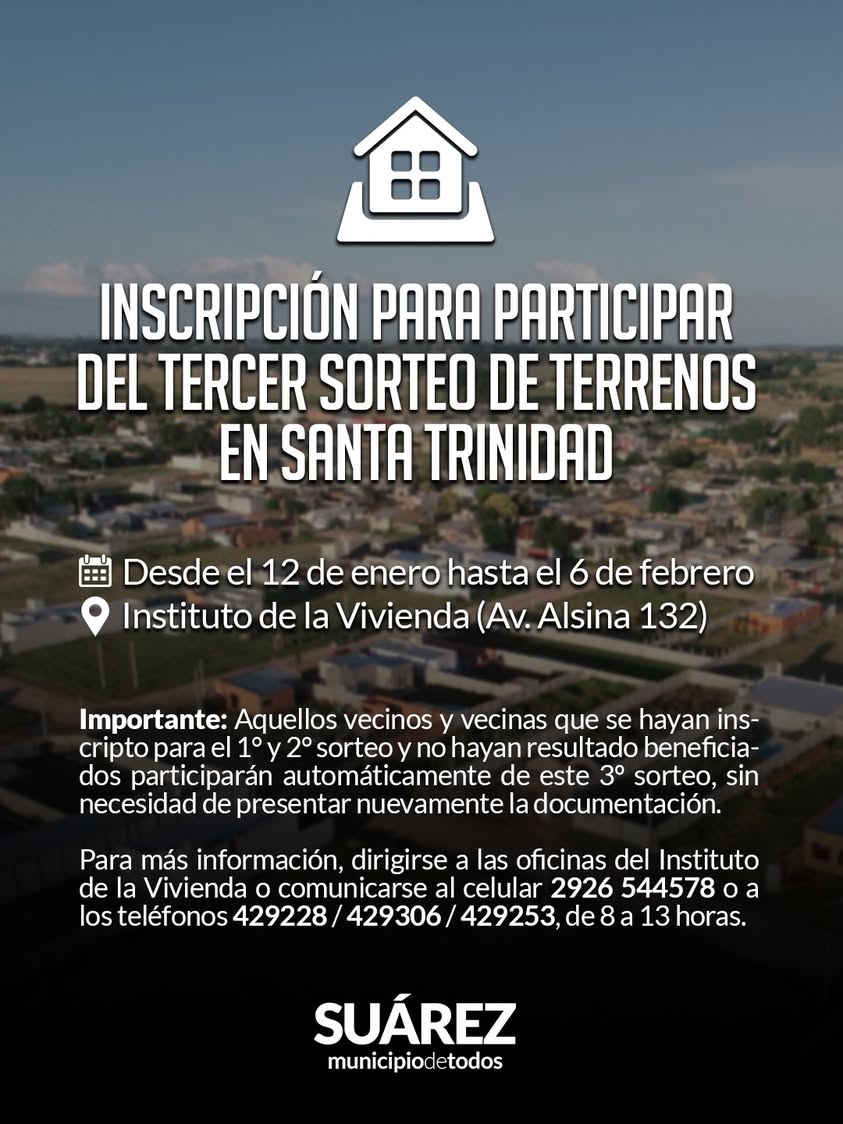 En marzo se realizará el 3º sorteo de terrenos en Pueblo Santa Trinidad