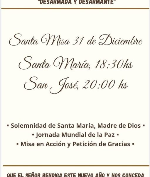 Misas de fin de año: horarios en Santa María y San José