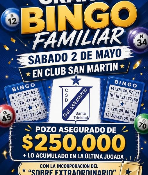 Gran bingo familiar en Santa Trinidad: diversión este 2 de mayo