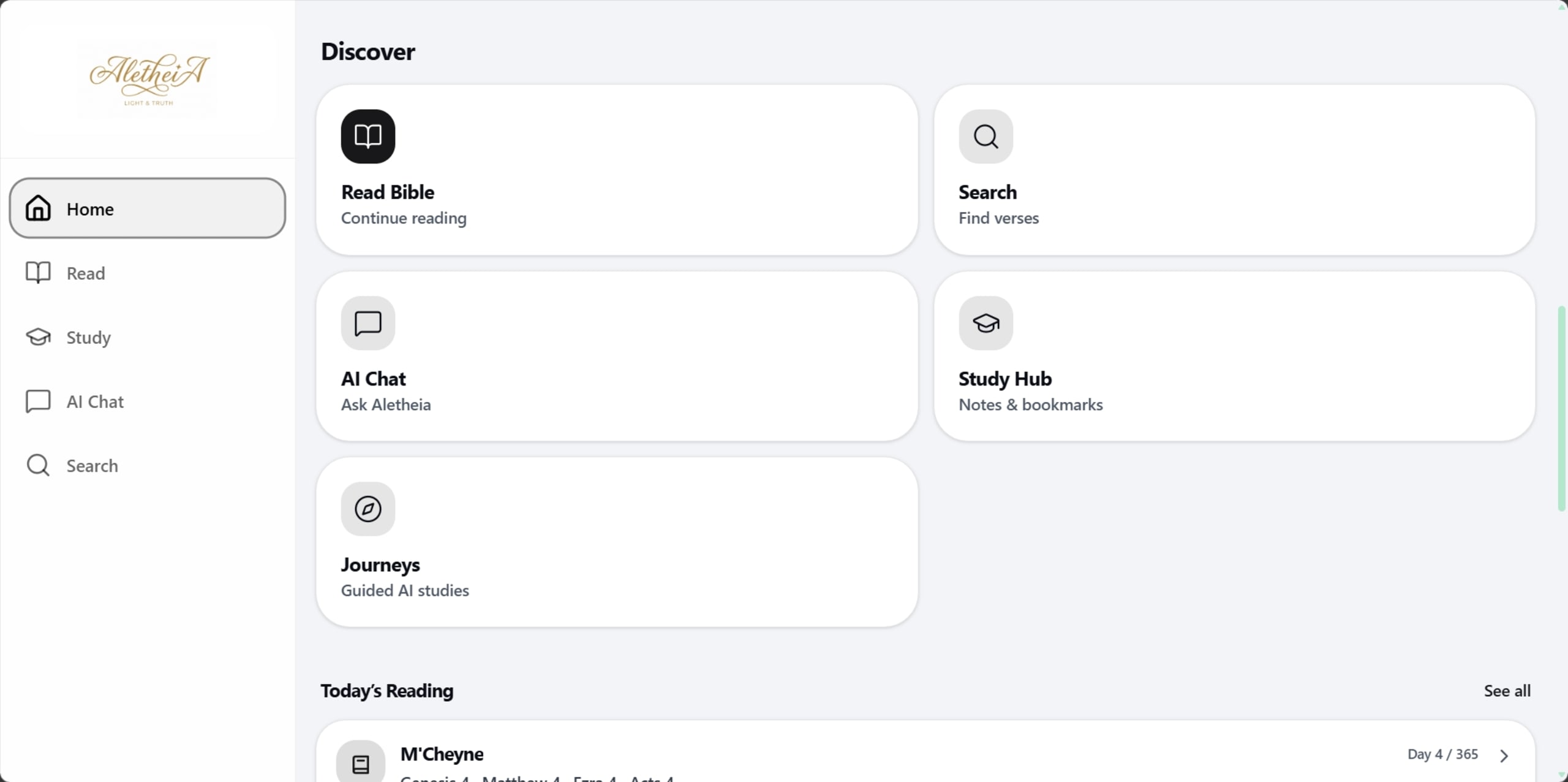 Aletheia Bible — Quick links panel