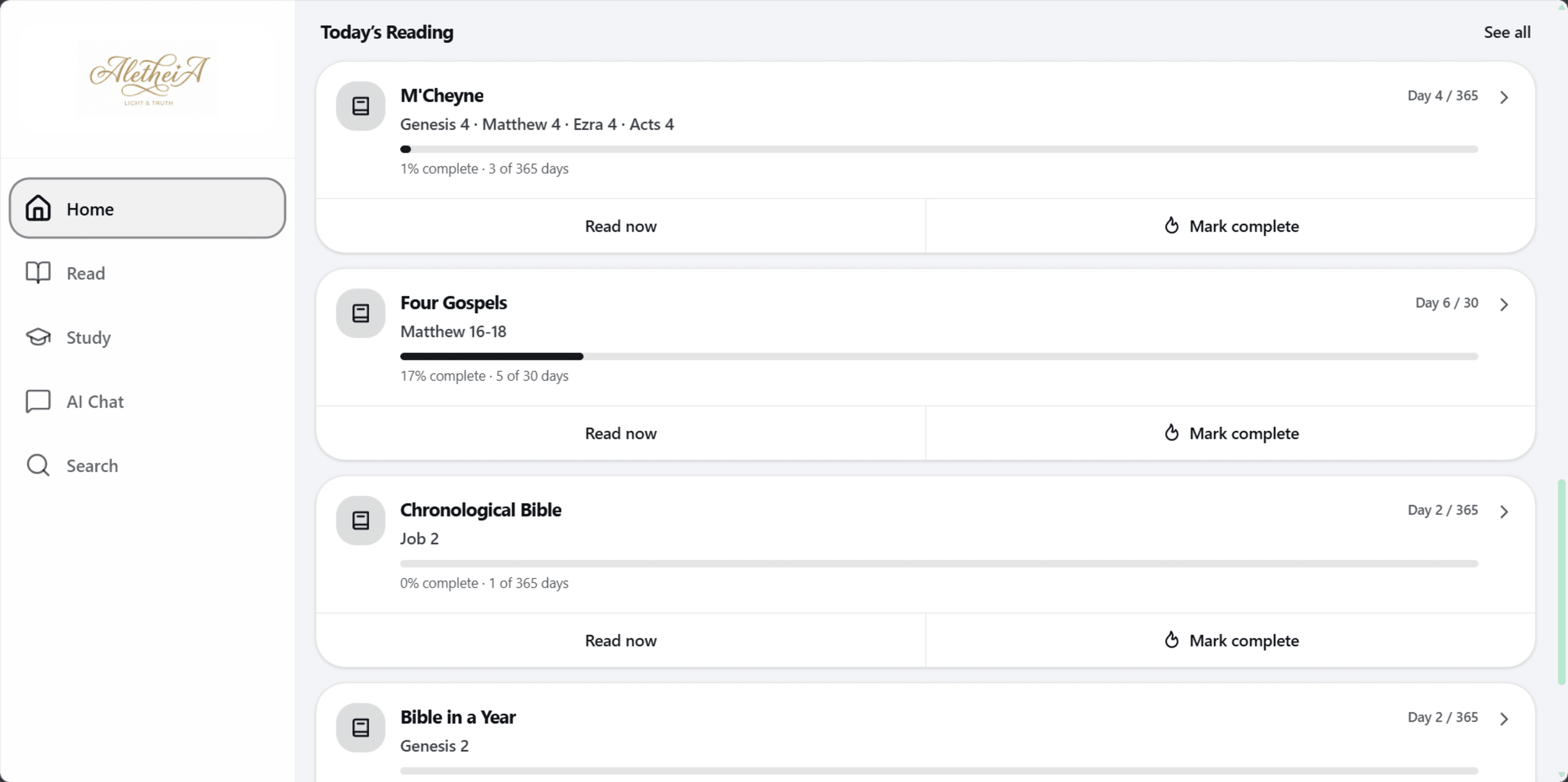 Aletheia Bible — Reading plans desktop