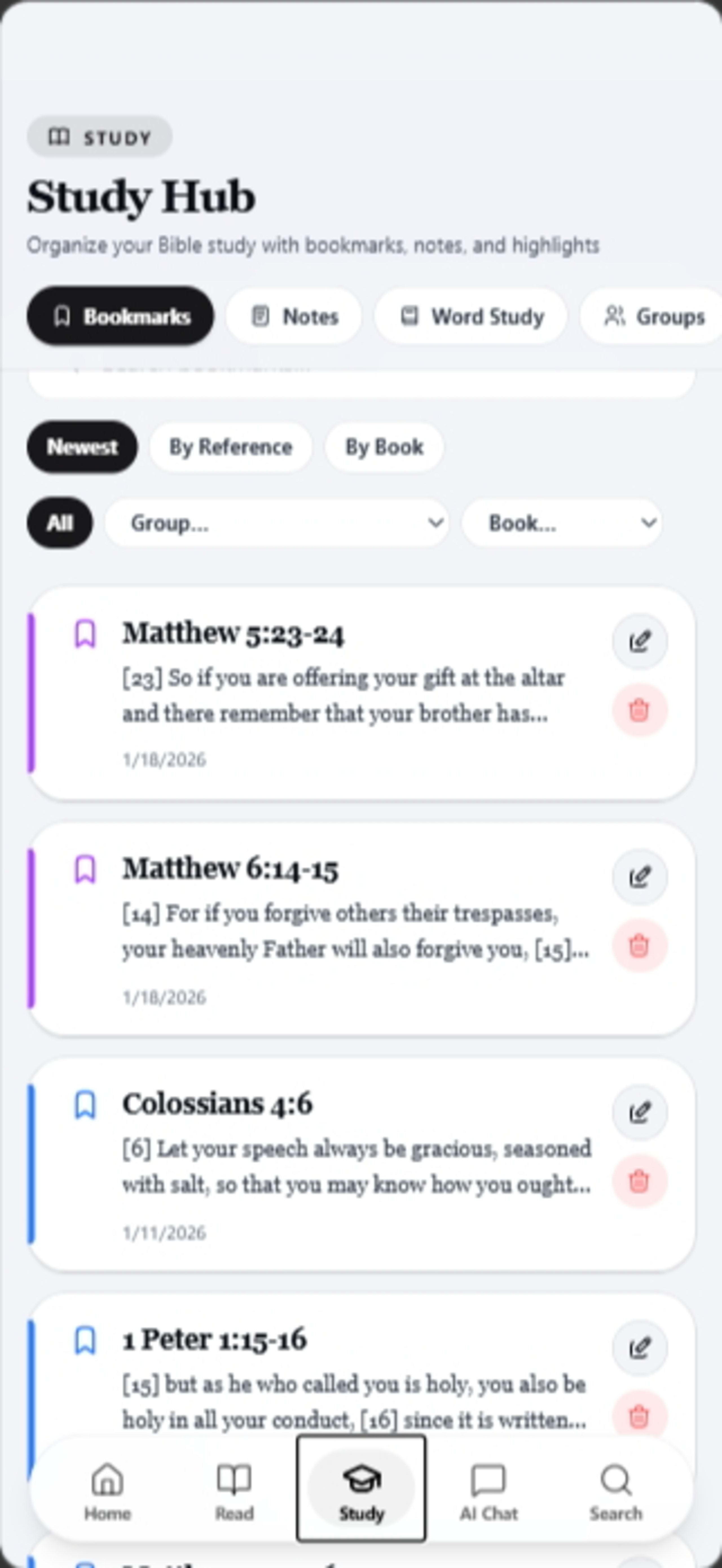 Aletheia Bible — Study hub mobile