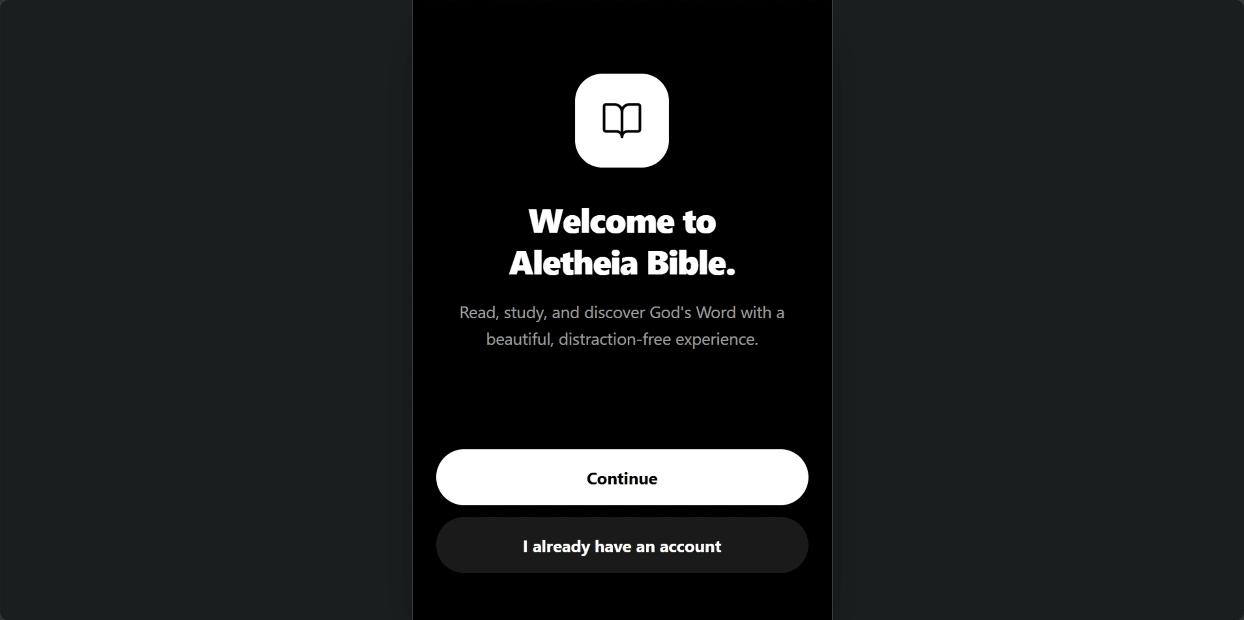 Aletheia Bible — Welcome screen