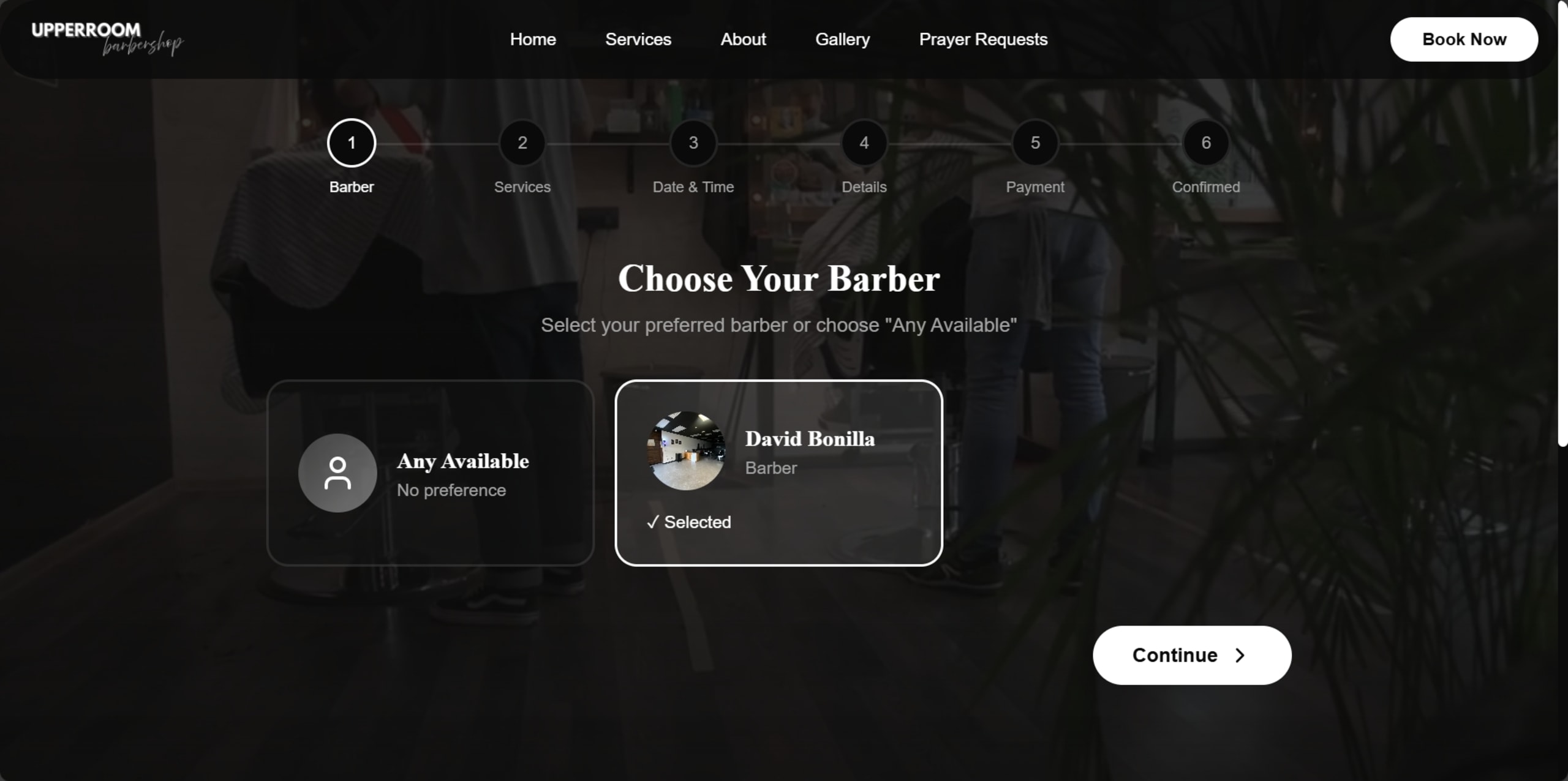 Upperroom Barber Shop - Streamlined booking flow designed for mobile users.