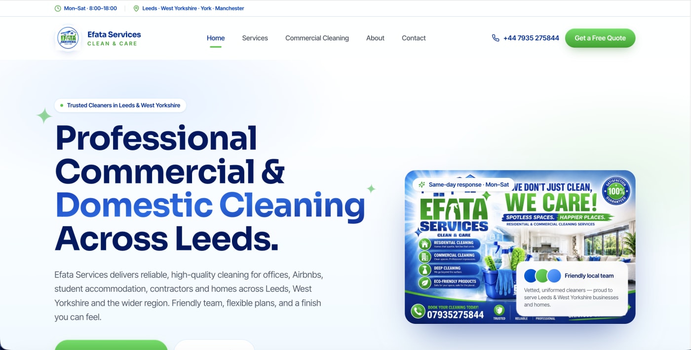 Efata Cleaning Services website screenshot