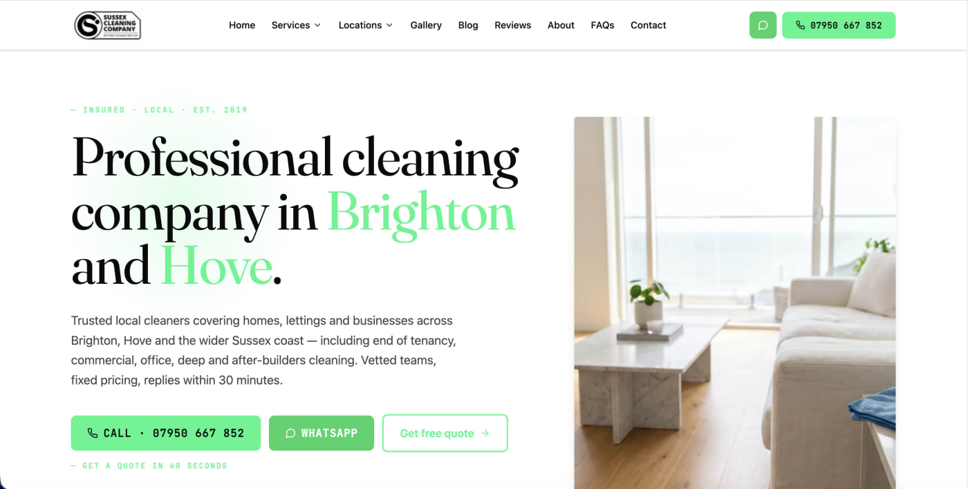 Sussex Cleaning Company website screenshot