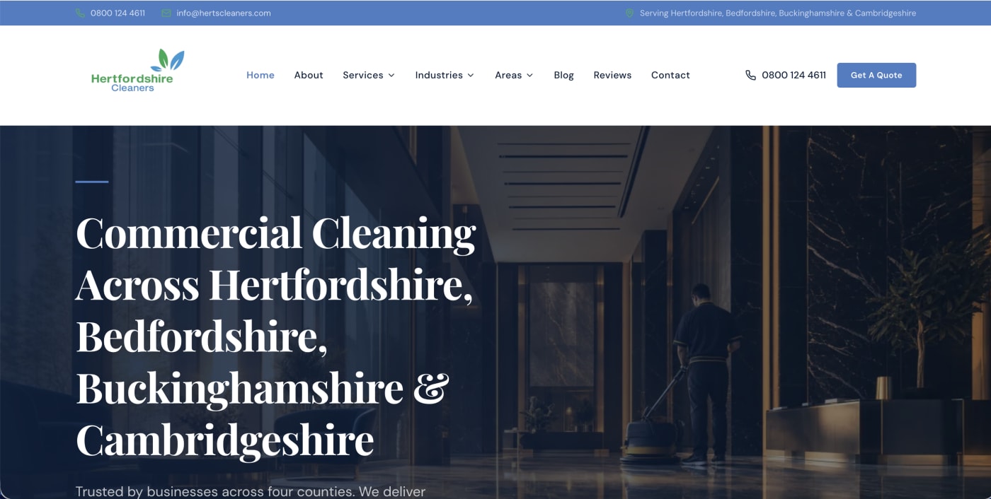 Hertfordshire Cleaners website screenshot