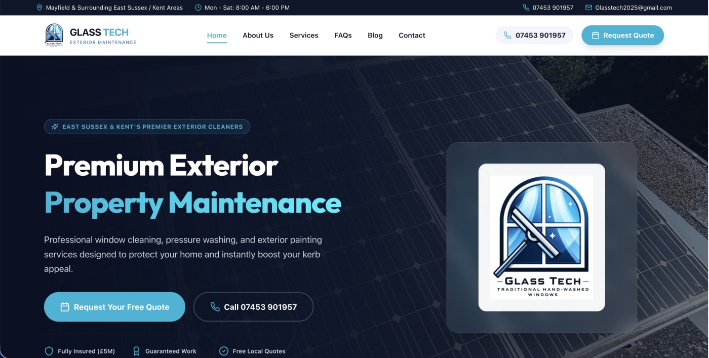 Glass Tech Exterior website screenshot