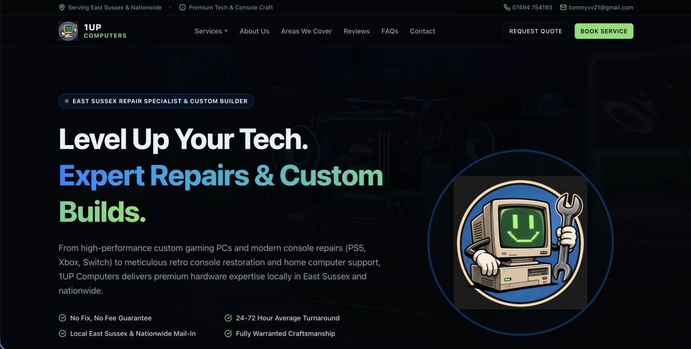 1UP Computers website screenshot