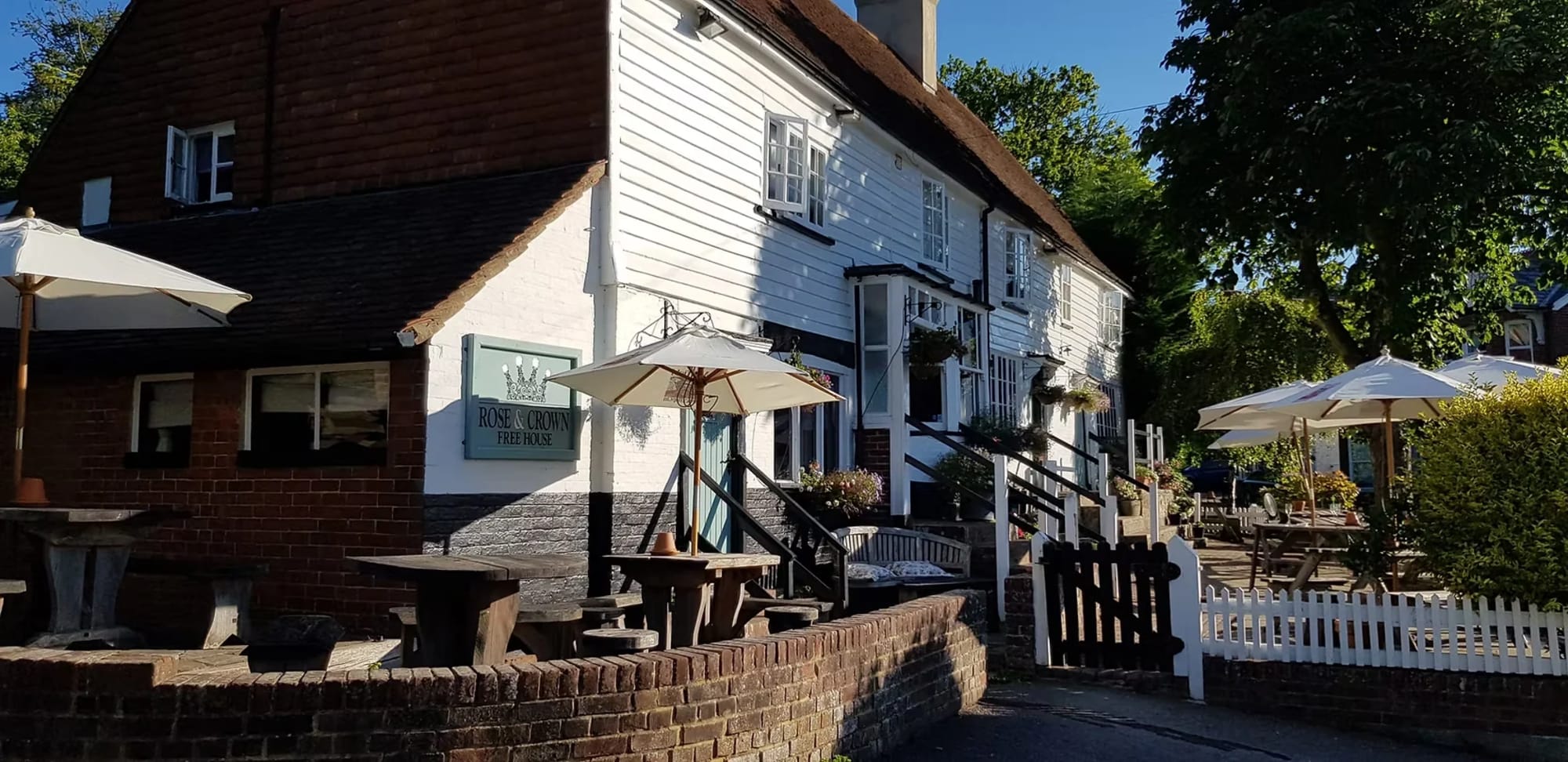 The Rose & Crown beer garden in Mayfield, East Sussex, set for an evening event