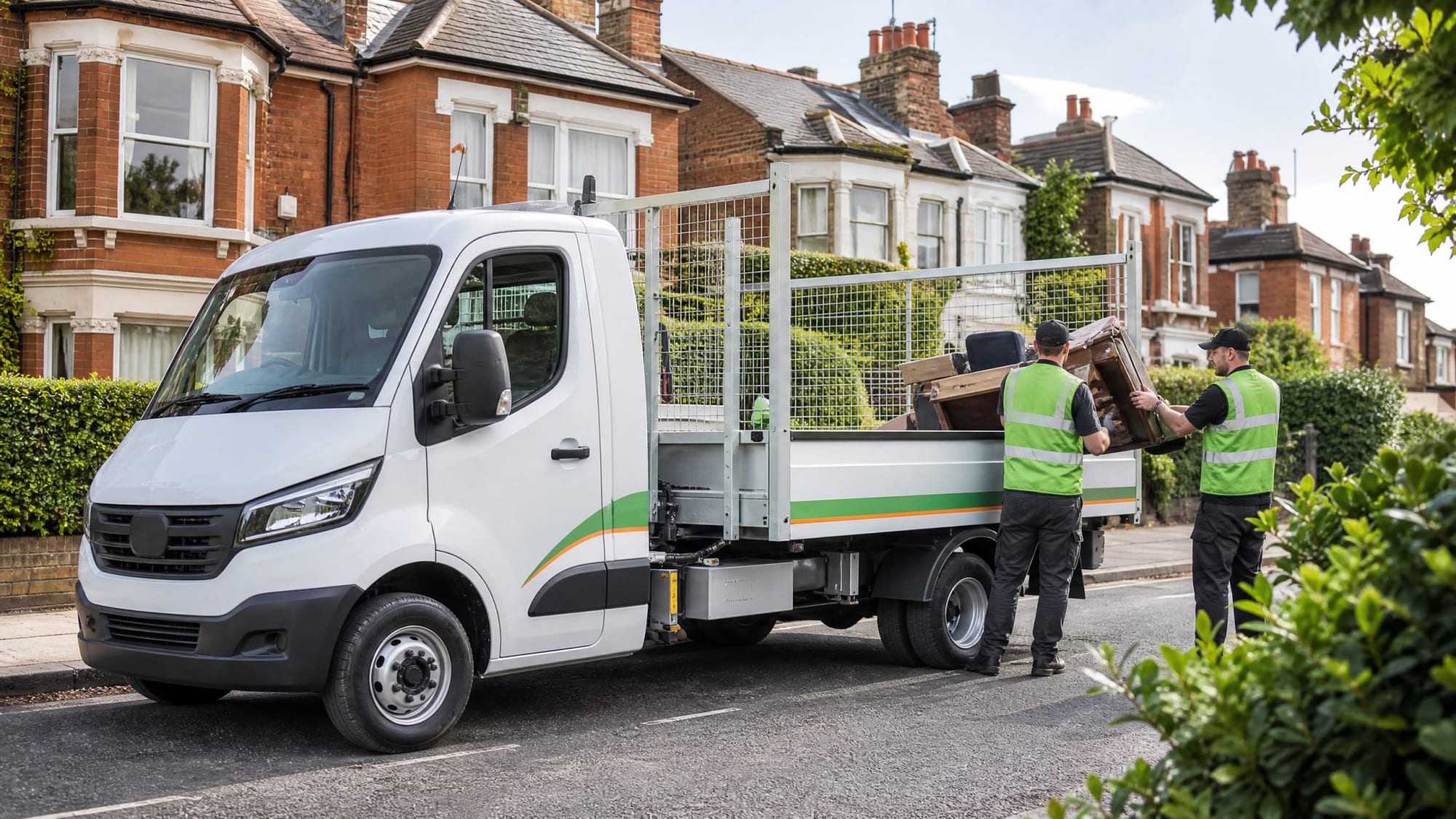 Direct Waste Services rubbish clearance truck being loaded in Tunbridge Wells, Kent